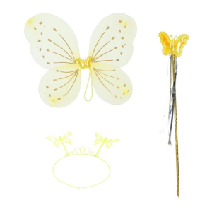 Sarı Kelebek Erkek-Kız Seti – 50 cm Kelebek Kanadı, Taç ve Asa