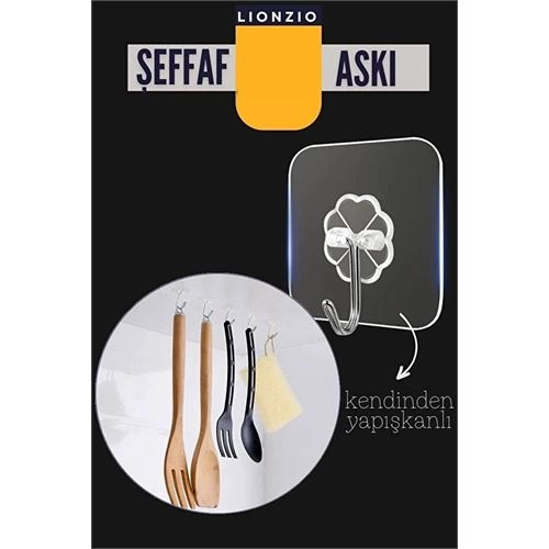 Şeffaf Yapışkanlı Askı, Mutfak Banyo Duvar Askısı, Çivisiz Pratik Kanca Seti