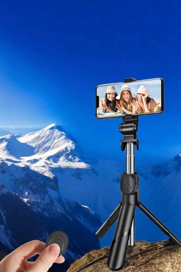 Selfie Çubuğu Tripod Kumandalı Telefon Tutucu Siyah 1 Selfie Çubuğu Tripod Kumandalı Telefon Tutucu Siyah