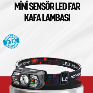 Sensörlü LED Kafa Lambası Kırmızı Beyaz Işık Ayarlanabilir