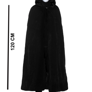 Siyah Kapüşonlu 120 cm Pelerin ve Beyaz Boyanabilir Tam Yüz Maske