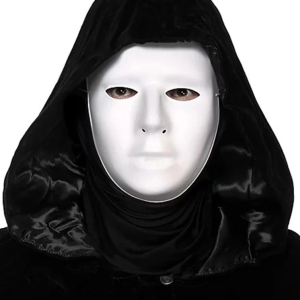 Siyah Kapüşonlu 120 cm Pelerin ve Beyaz Boyanabilir Tam Yüz Maske