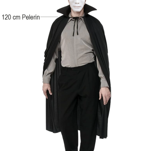 Siyah Renk Yakalı 120 cm Pelerin ve Beyaz Anonim Maske