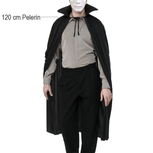 Siyah Renk Yakalı 120 cm Pelerin ve Beyaz Anonim Maske