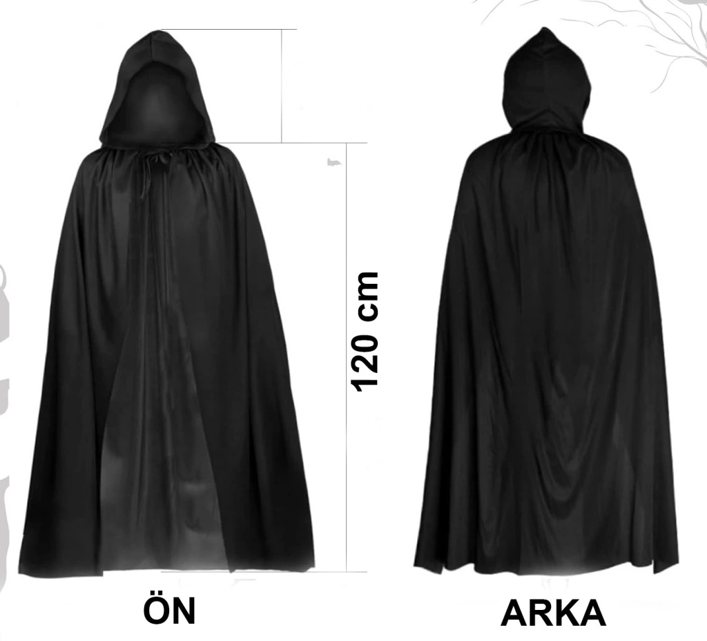 Siyah Uzun Pelerin 120 cm Kapüşonlu – Cosplay ve Parti Kostümü 1 Siyah Uzun Pelerin 120 cm Kapüşonlu – Cosplay ve Parti Kostümü