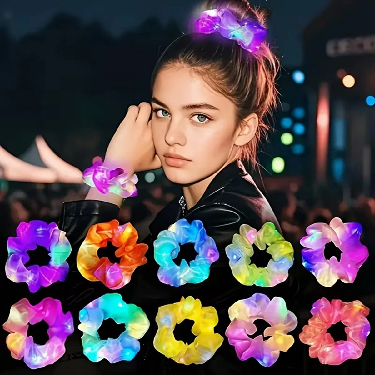 Soft Mavi Renk Led Işıklı Lastikli Saç Tokası - 3 Modlu Festival & Parti Saç Tokası