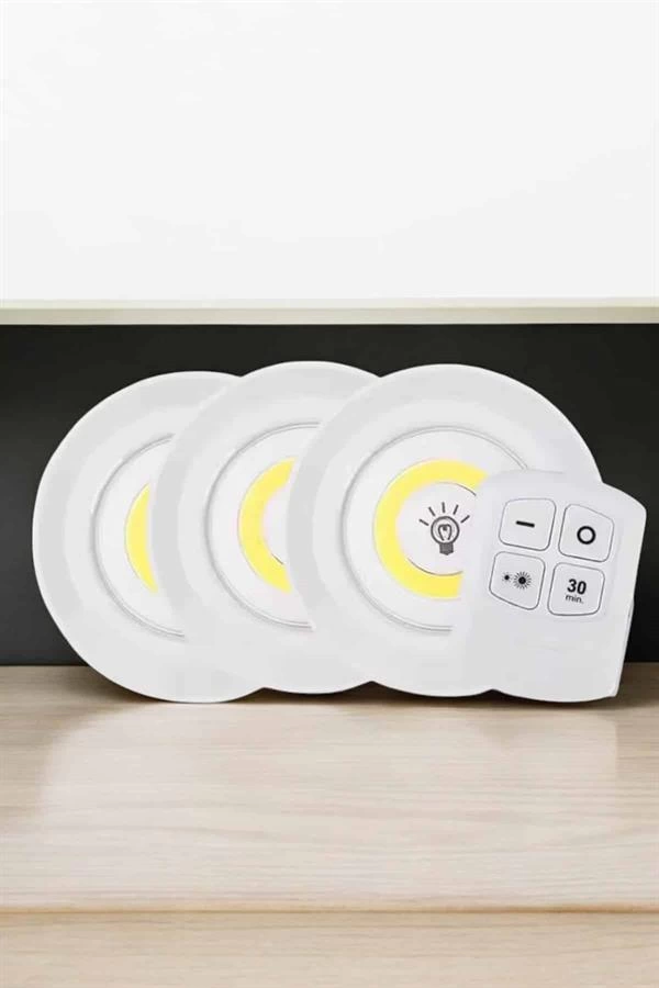 Spot Lamba Led Işık 3'lü Uzaktan Kumandalı Pilli Yapışkanlı Kablosuz 1 Spot Lamba Led Işık 3'lü Uzaktan Kumandalı Pilli Yapışkanlı Kablosuz