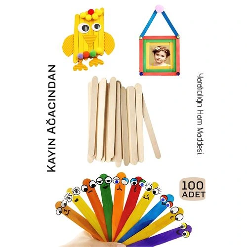 Steril Ahşap Boyanabilir Oyun Çubukları 100 Adet  Pürüzsüz Dokulu  Dayanıklı 9 cm 722593