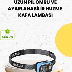 Üç Renkli LED Kafa Feneri 53 Mod Güç Göstergeli Type C Şarjlı