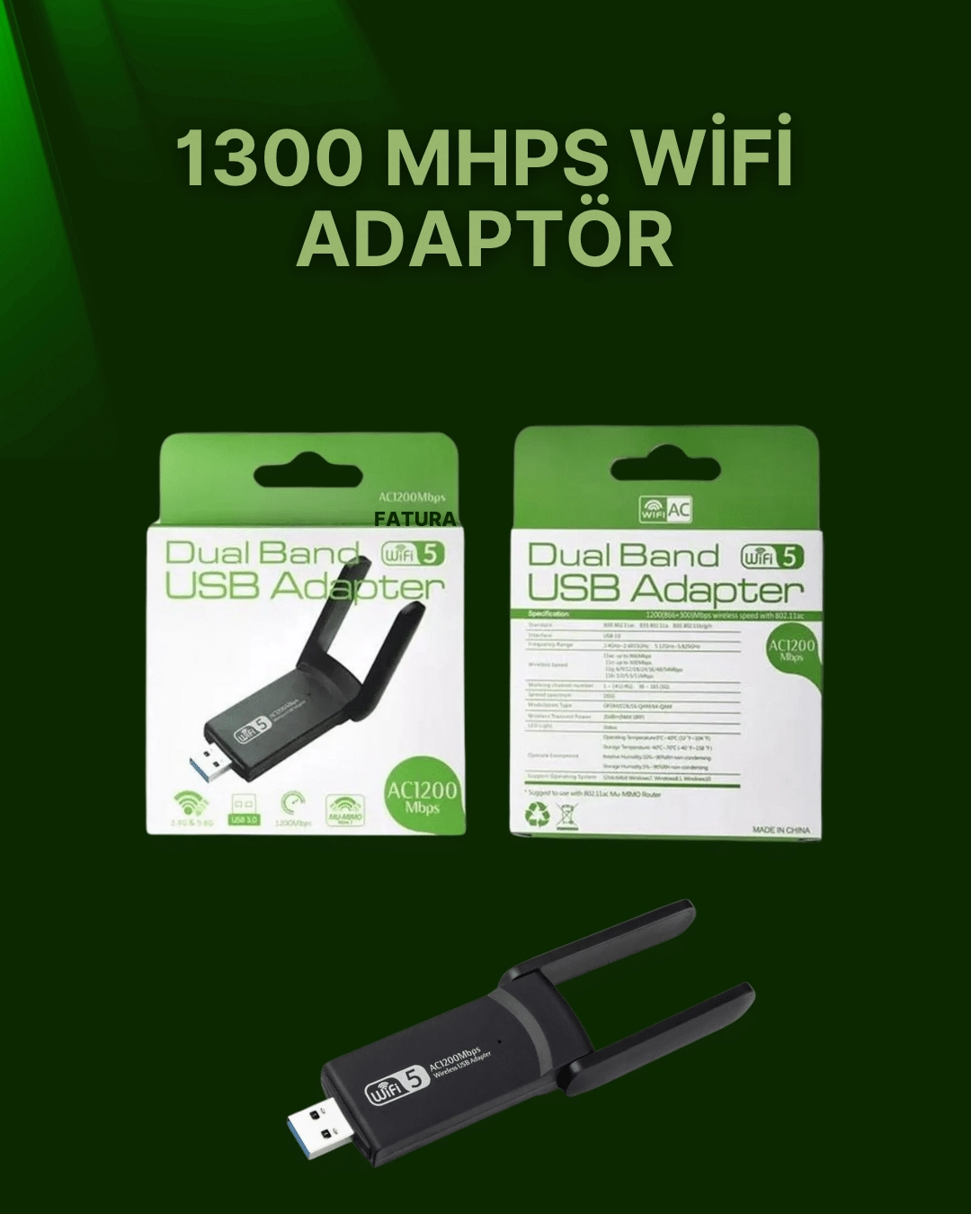 USB 3.0 Wireless Adaptör – 2.4GHz & 5GHz Destekli 1 USB 3.0 Wireless Adaptör – 2.4GHz & 5GHz Destekli
