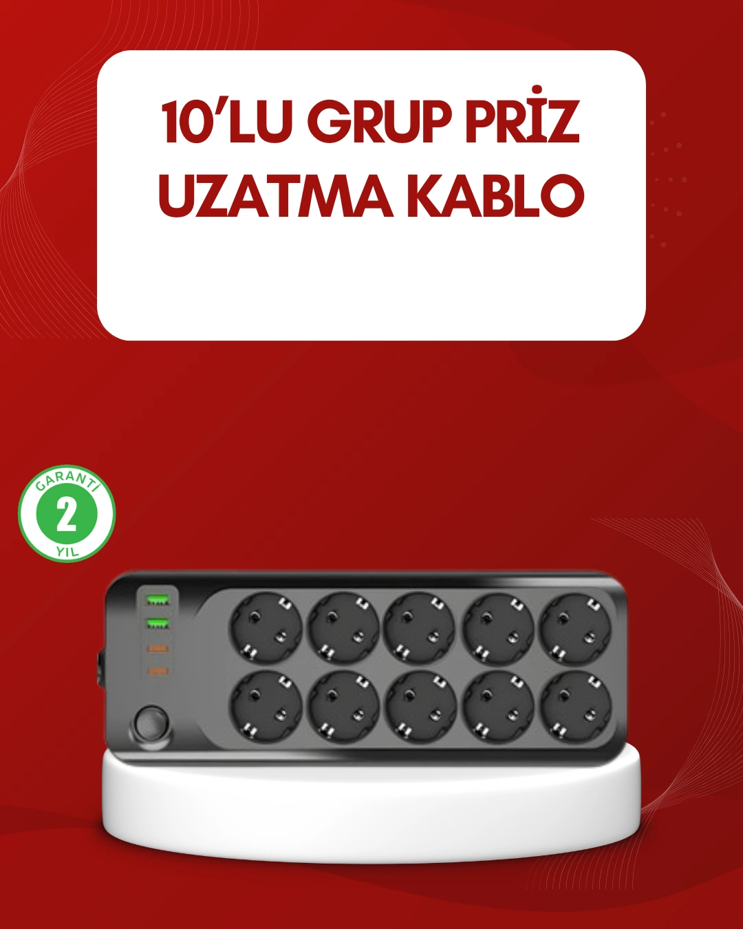 USB Type-C Destekli 10’lu Grup Priz Termal Korumalı 2m Kablo 2500W 1 USB Type-C Destekli 10’lu Grup Priz Termal Korumalı 2m Kablo 2500W