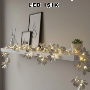 Yaldızlı Gümüş Yaprak LED Işık Pilli Dekoratif Ortam ve Yılbaşı Aydınlatması
