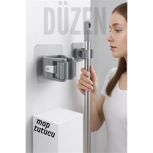 Yapışkanlı Pratik Mop ve Süpürge Tutucu – Duvara Monte, Kolay Kurulum