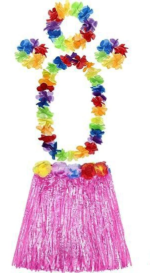 Yetişkin ve Çocuk Uyumlu Luau Aloha Hawaii Pembe Etek ve Renkli Kolye Taç 2 Adet Bileklik Seti 1 Yetişkin ve Çocuk Uyumlu Luau Aloha Hawaii Pembe Etek ve Renkli Kolye Taç 2 Adet Bileklik Seti