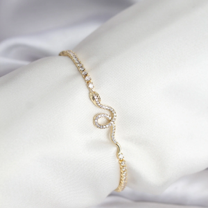 Yılan Model Zirkon Taşlı Gold Renk Pirinç Su Yolu Kadın Bileklik