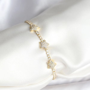 Yıldız Model Zirkon Taşlı Gold Renk Pirinç Su Yolu Kadın Bileklik