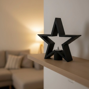 Yıldız Mumluk Siyah Modern Salon ve Raf Dekoru