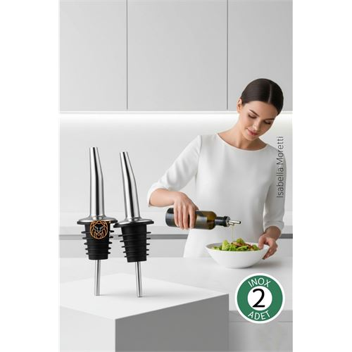 2 Adet Inox Çelik Akıtmaz Yağdanlık Ucu - Profesyonel Şişe Tıpası & Sosluk Başlığı