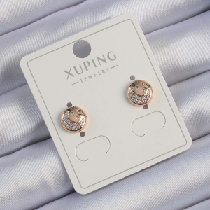 Xuping Rose Renk Zirkon Taşlı Yansımalı Oval Küpe 5886
