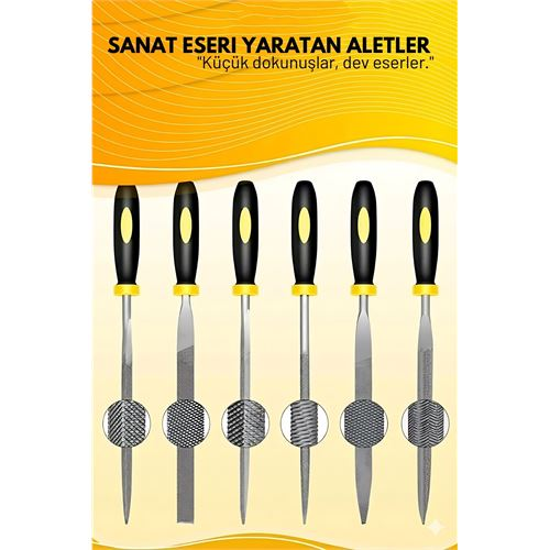 Profesyonel 6'lı Ahşap Eğe ve Törpü Seti - Hassas Oyma ve Şekillendirme Hobi Takımı (17cm)