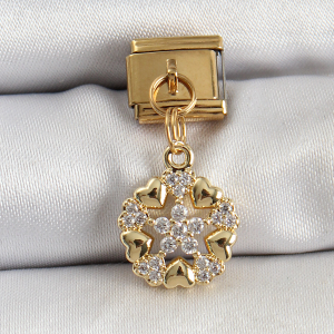 316L Çelik Sallantılı Zirkon Taşlı Kalp Detaylı Yıldz Model Gold Renk Nomination Charm 5886