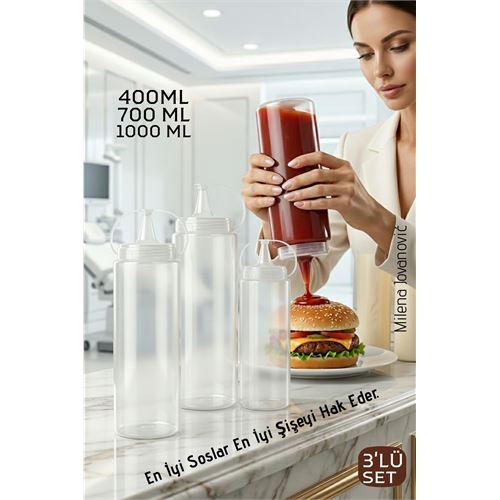 3'lü Sos Şişesi Ketçap Mayonez Hardal ve Zeytinyağı Şişesi 400 ml700 ml 1000 ml Set