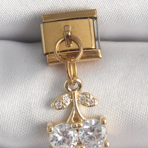 316L Çelik Gold Renk Sallantı Zirkon Taşlı Kiraz Model Nomination Charm 5886