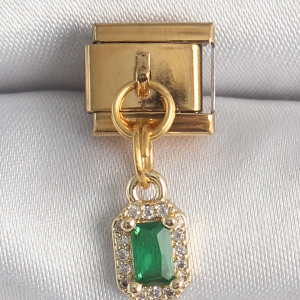 316L Çelik Gold Renk Sallantı Kare Yeşil Zirkon Taşlı Nomination Charm 5886