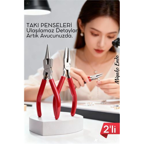 Profesyonel 2'li Takı Pense Seti 12 cm Takı Yapımı İçin Mini Pense Seti