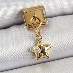 316L Çelik Sallantılı Zirkon Taşlı Yıldız Model Gold Renk Nomination Charm 5886