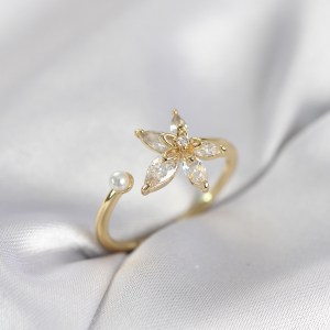 Lotus Model Zirkon Taşlı Gold Renk Kadın Yüzük 5886