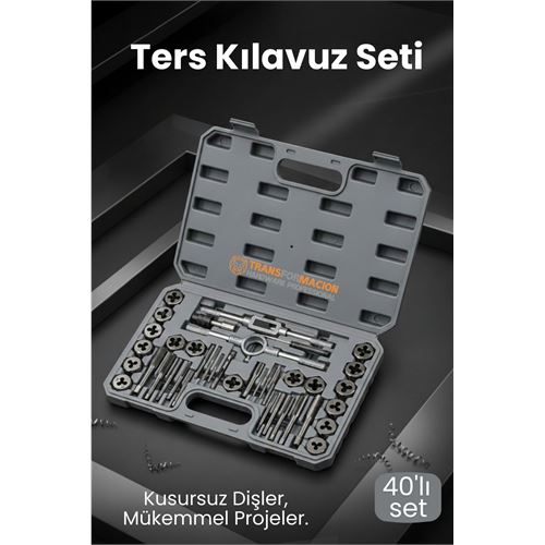 40 Parça Profesyonel Metrik Ters Kılavuz ve Pafta Seti - Hassas Diş Açma ve Onarım Takımı