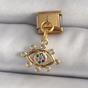 316L Çelik Gold Renk Sallantı Zirkon Taşlı Göz Model Nomination Charm 5886