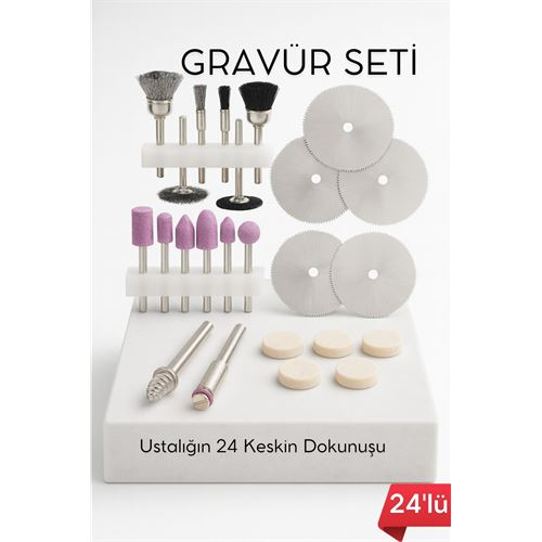 24'lü Mini Gravür Seti Dremel Ucu: Profesyonel Taşlama Parlatma ve Şekillendirme Aleti