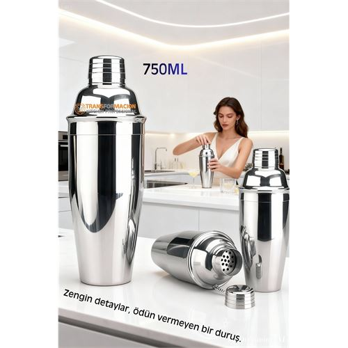 750 ml Inox Shaker - Kokteyl Karıştırma Kabı Süzgeçli Bar Shaker Paslanmaz Çelik