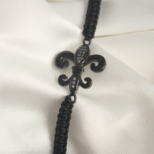 Pirinç Siyah Renk Zirkon Taş İşlemeli Zambak Figür Asansörlü Makrome Model Kadın Bileklik 5886