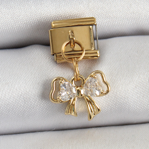 316L Çelik Sallantılı Zirkon Taşlı Fiyonk Model Gold Renk Nomination Charm 5886