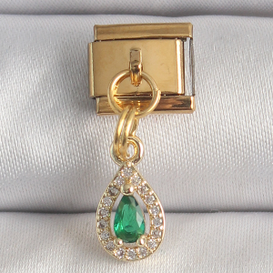316L Çelik Gold Renk Sallantı Damla Yeşil Zirkon Taşlı Nomination Charm 5886