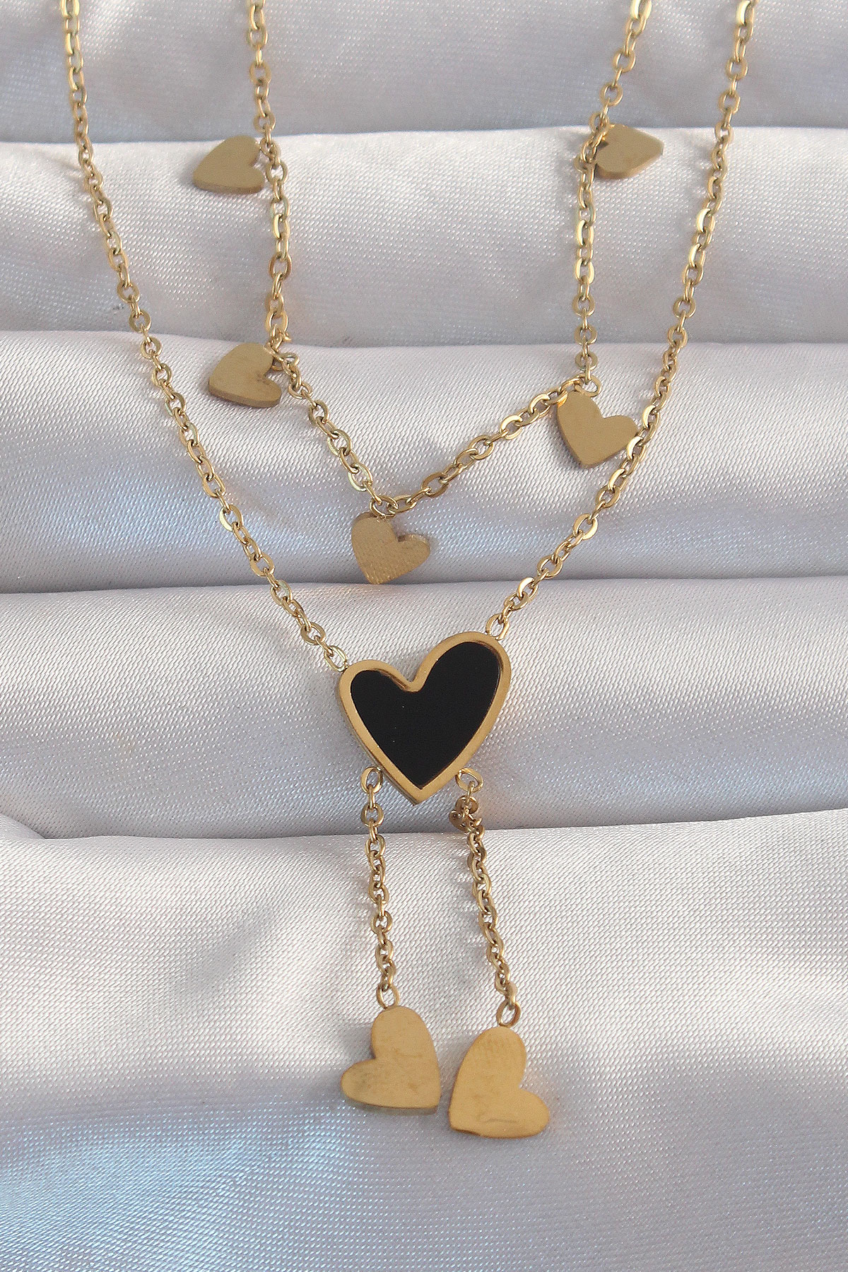 316L Çelik Gold Renk Mineli Çoklu Kalp Kolye 5886 1 316L Çelik Gold Renk Mineli Çoklu Kalp Kolye 5886