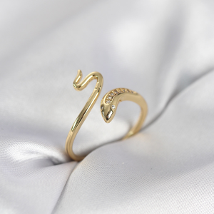 Gold Renk Yılan Model Zirkon Taşlı Kadın Yüzük 5886