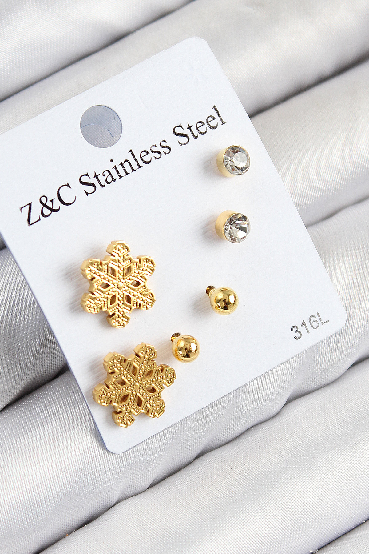 316L Çelik Zirkon Taşlı Kar Tanesi Model Gold Renk Kadın Set Küpe 5886 1 316L Çelik Zirkon Taşlı Kar Tanesi Model Gold Renk Kadın Set Küpe 5886
