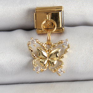 316L Çelik Sallantılı Zirkon Taşlı Kelebek Model Gold Renk Nomination Charm 5886