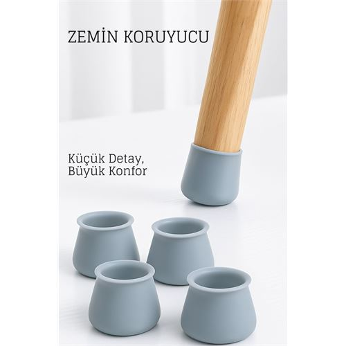 Silikonlu Sandalye Ayak Koruyucu – Sessiz ve Çiziksiz Kullanım 4’lü Set GRİ