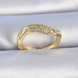 Pirinç Gold Renk Zirkon Taşlı Kadın Yüzük 5886