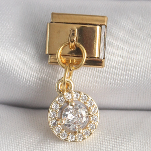316L Çelik Gold Renk Sallantı Daire Zirkon Taşlı Nomination Charm 5886
