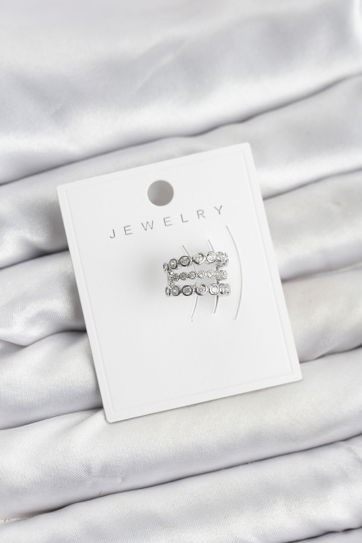 Gümüş Renk Zirkon Taşlı Pirinç Kıkırdak Earcuff Küpe 5886