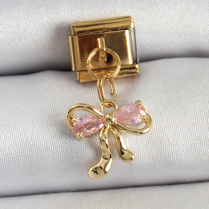 316L Çelik Sallantılı Zirkon Taşlı Fiyonk Model Gold Renk Nomination Charm 5886