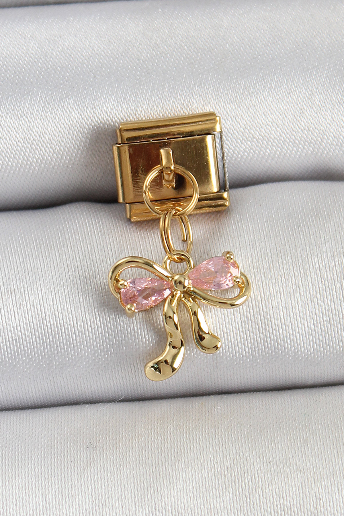 316L Çelik Sallantılı Zirkon Taşlı Fiyonk Model Gold Renk Nomination Charm 5886