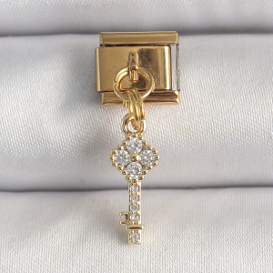 316L Çelik Gold Renk Sallantı Zirkon Taşlı Anahtar Model Nomination Charm 5886