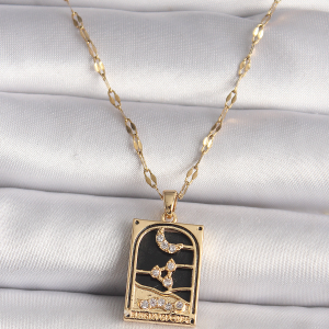 316L Çelik Gold Renk Zirkon Taşlı Ay Figürlü Tarot Model Kadın Kolye 5886
